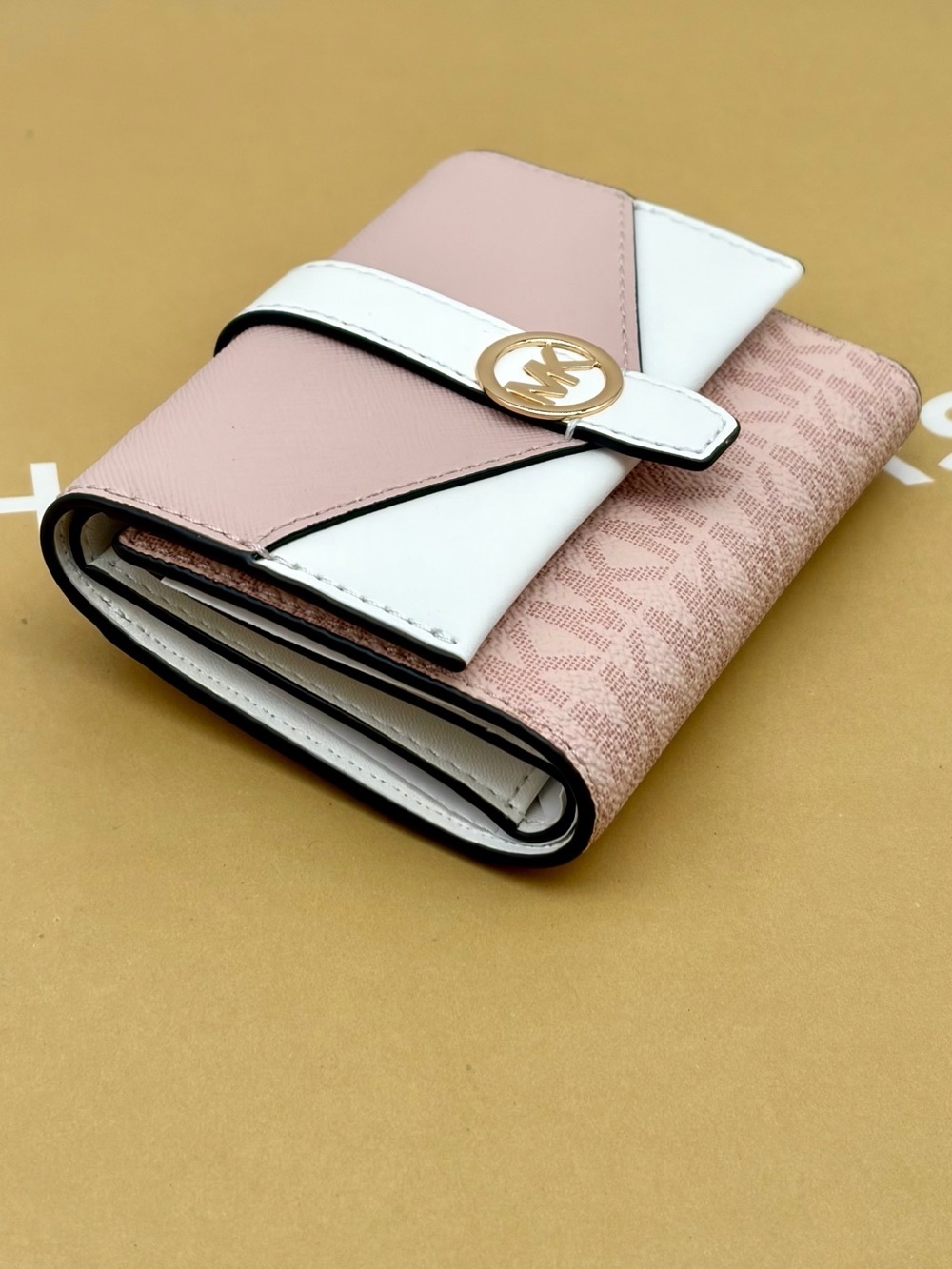 Michael Kors Blush Pink and White MK Signature Compact Wallet